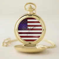 Modern Embossed American Flag Pocket Watch