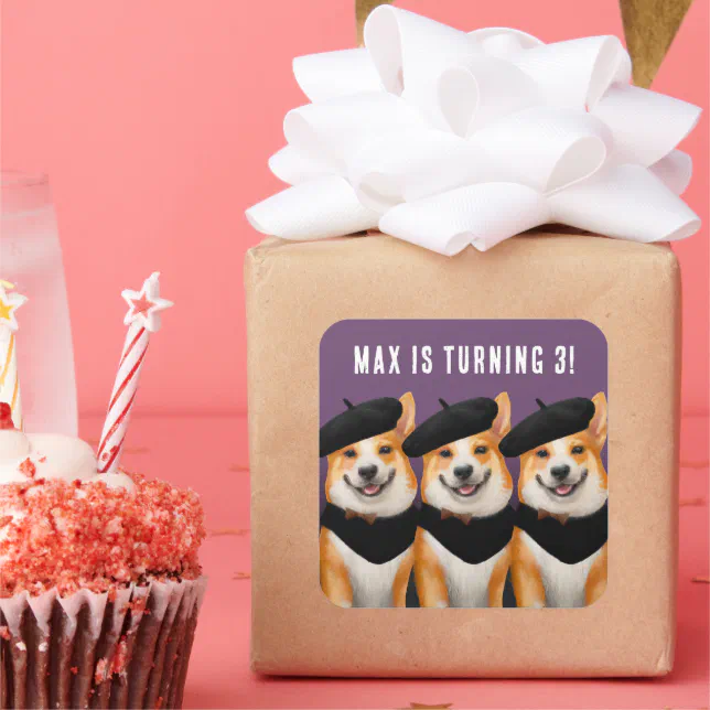 Cute Chic Corgi Dogs Wish You Happy Birthday Square Sticker