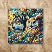 Mosaic Tile Wolf and Owl