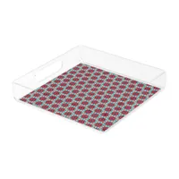 Red Blue Flower Geometric Abstract Acrylic Tray