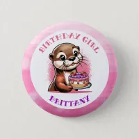 Otter Themed Birthday Girl Button