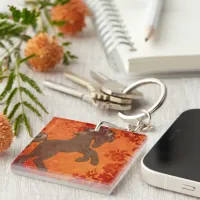 Majestic Horse in Asian Floral Tapestry Keychain