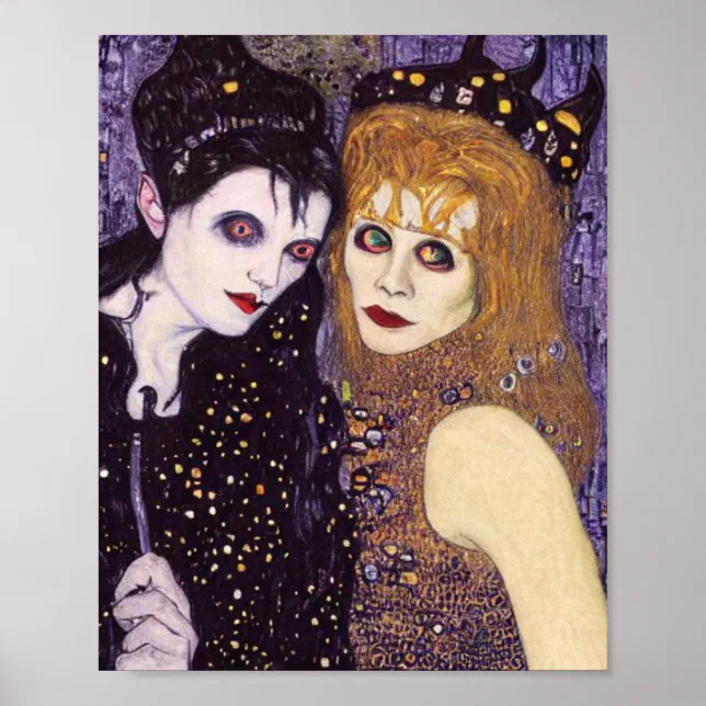 Vampire and witch in Halloween Poster