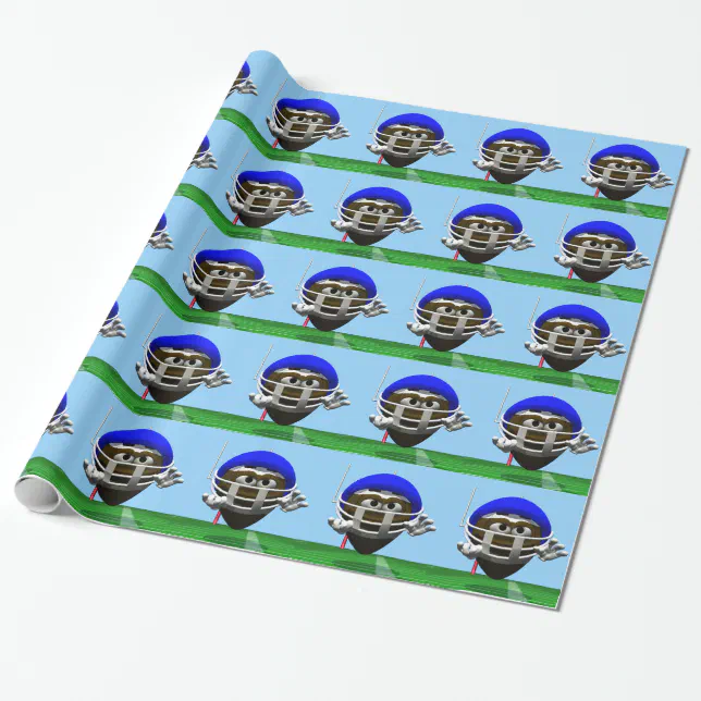 Funny Cartoon Football in a Helmet Wrapping Paper