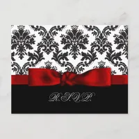 red damask wedding rsvp cards