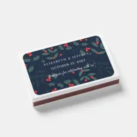 Navy Holly Christmas Holidays Wedding Matchboxes