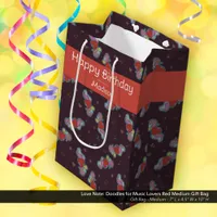 Music Lover Doodles Theme Birthday Party Red Medium Gift Bag