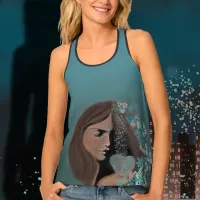 Woman Profile Teal floral Tank Top
