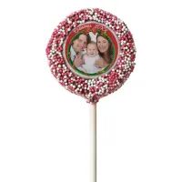 Christmas 20XX Wreath Photo Red Background Chocolate Covered Oreo Pop