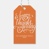 Happy Thanksgiving Modern Script Harvest Orange Gift Tags