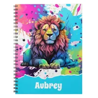 Rainbow Lion with Paint Splatter Kids Notebook