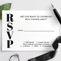 Modern Minimalist Black And White Wedding RSVP Card