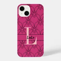 Pink Hearts Pattern Monogram and Name Custom  iPhone 14 Case