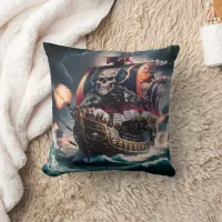 Pirate Ship Engaging in Battle on Stormy Seas Throw Pillow