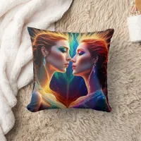 Enigmatic Duality of Animated Red-Haired Models Throw Pillow