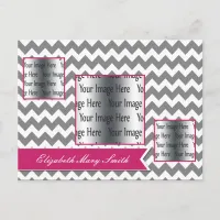 pink chevron stripes 3 photo Graduation Invitation