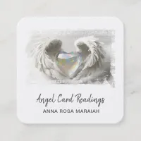 *~* Crystal Opal Heart QR Angel Wings AP78 Silver Square Business Card