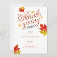 Maple Leaf Burnt Orange Thanksgiving Dinner Party Invitation