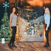 Christmas Magic Snowman & Friends blue Fleece Blanket