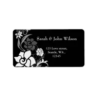 black&white flowers return address label