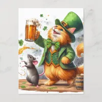 Adorable Ginger Cat and a Mouse With Beer Postcard