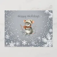 Cute Winter Mouse with Berries Holiday Postcard