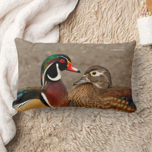 Beautiful Touching Moment Between Wood Ducks Lumbar Pillow