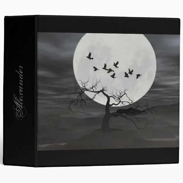 Spooky Ravens Flying Against the Full Moon Binder
