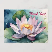 Watercolor Lotus Flower Thank YouPostcard Postcard