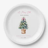 Pink Bow Christmas Tree Merry Little Baby Shower Paper Plates