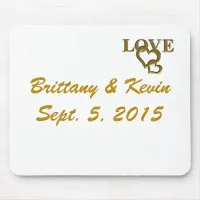 Gold Love Hearts, Names and Dates Wedding Mousepad