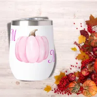 Monogram Initial with Pink Pumpkin |  Thermal Wine Tumbler