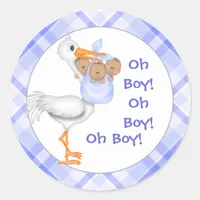 Stork & Triplet Boys (dark skin) Baby Announcement Classic Round Sticker