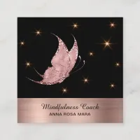 *~* Rose Gold QR code Glitter Butterfly Mystical Square Business Card