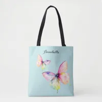 Delicate Pink Butterfly in Pastel Rainbow Colors Tote Bag