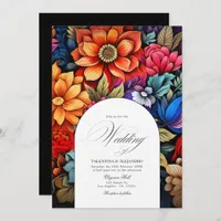 Floral Fiesta Wedding Photo & QR Code for Details Invitation