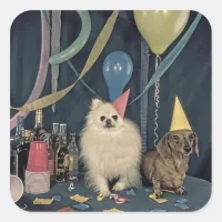 Happy Birthday Party with Dogs and Drinks Square Sticker