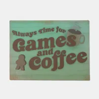 Time for Coffee and Games Vintage Art Style Doormat