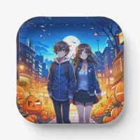 Happy Halloween | Anime Couple Holding Hands Paper Plates