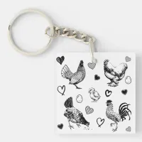 Collage of Cute Chickens Keychain