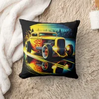 Vintage hot rod cruising by a serene   throw pillow