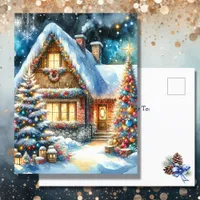 Pretty House Decorated in Festive Christmas Decor Holiday Postcard