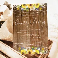 Rustic Sunflower String Lights Country Wedding Invitation