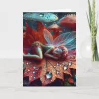 Little Whimsical Fairy Sleeping on a Leaf Card