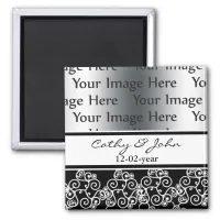 damask black and white photo Save the date magnet