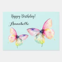 Delicate Pink Butterfly in Pastel Rainbow Colors Wrapping Paper Sheets