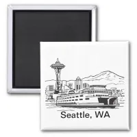 Washington State Seattle Ferry Line Art Magnet