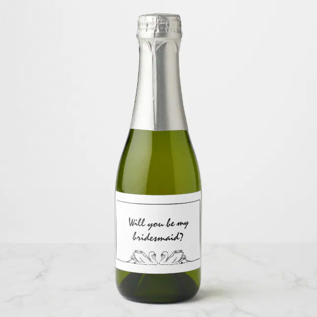 Timeless Handwritten Swans Bridesmaid Proposal  Sparkling Wine Label