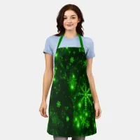 Deep Green Bright Snowflakes Holidays Medium Apron