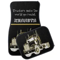 Semi-Truck Golden Digital Illustration Car Floor Mat